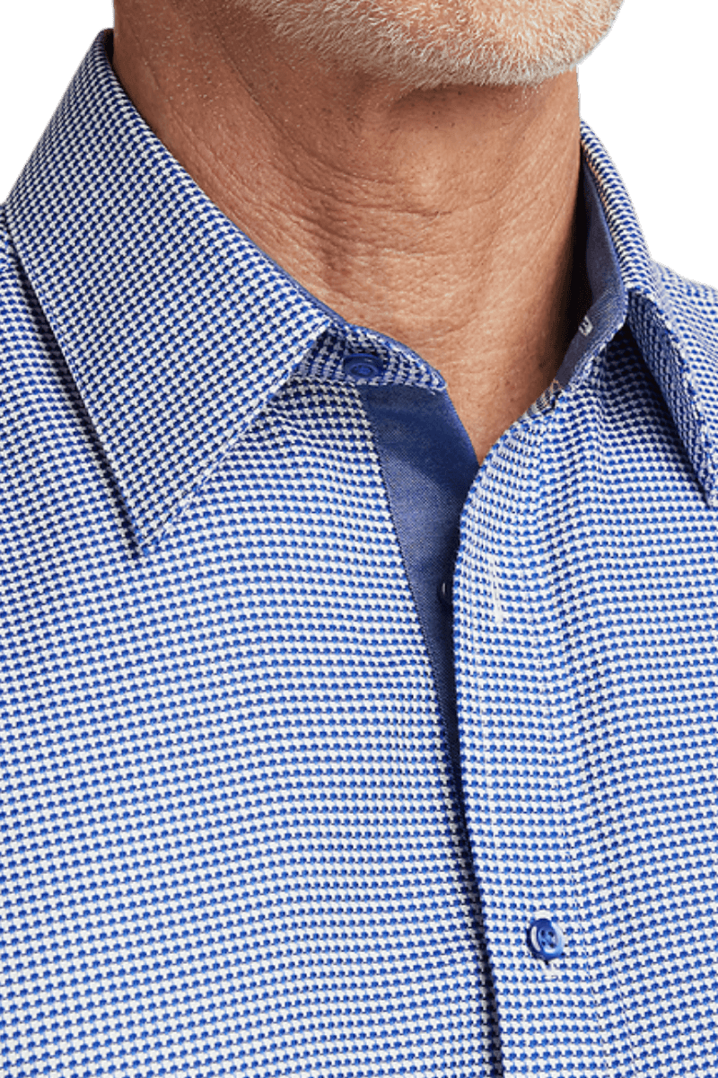 Blue Cotton Houndstooth Casual Shirt