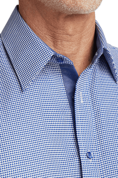 Blue Cotton Houndstooth Casual Shirt