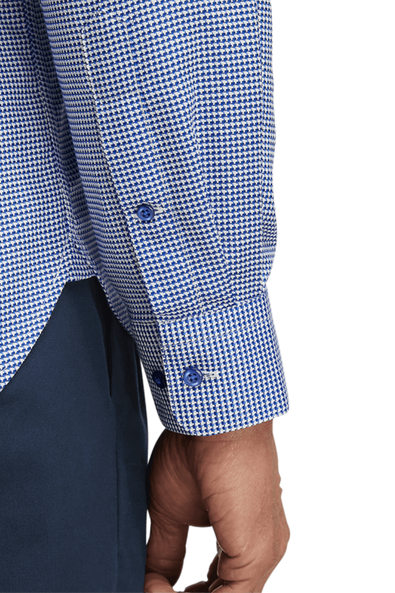 Blue Cotton Houndstooth Casual Shirt