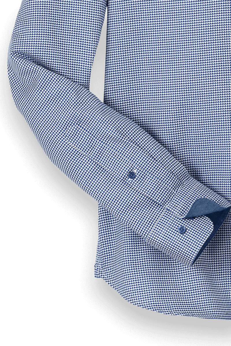 Blue Cotton Houndstooth Casual Shirt