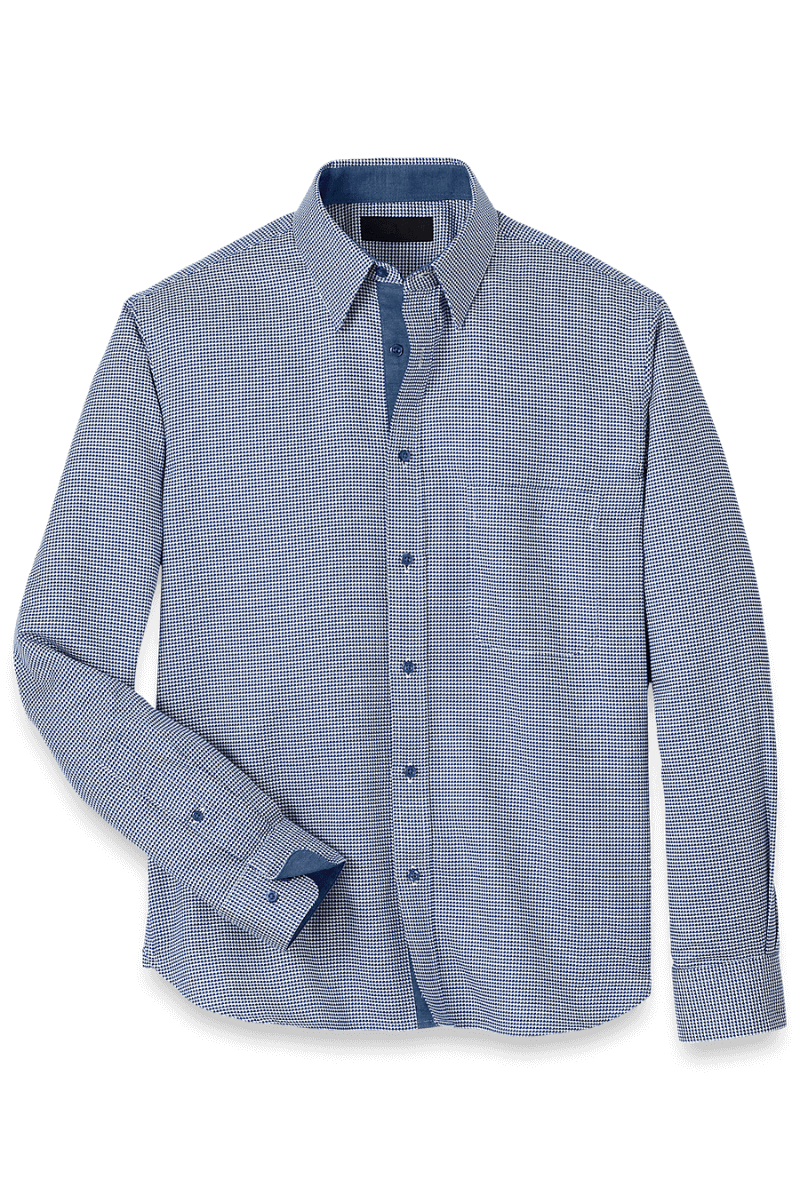 Blue Cotton Houndstooth Casual Shirt