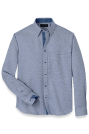 Blue Cotton Houndstooth Casual Shirt