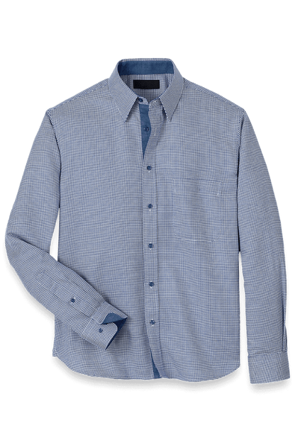 Blue Cotton Houndstooth Casual Shirt