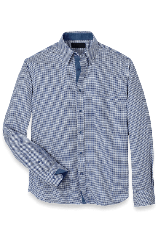 Blue Cotton Houndstooth Casual Shirt