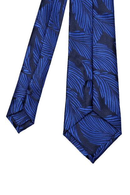 Blue Elegance Tropical Leaves Handmade Tie