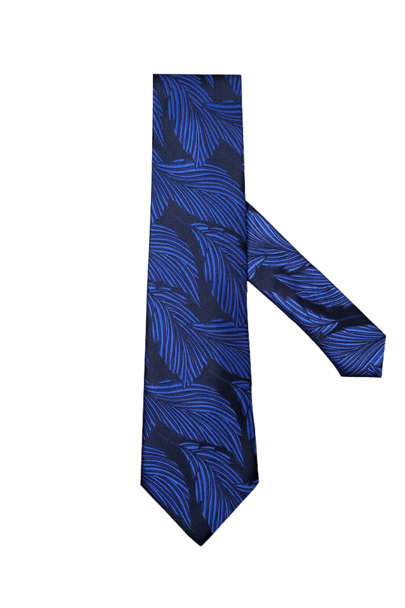 Blue Elegance Tropical Leaves Handmade Tie