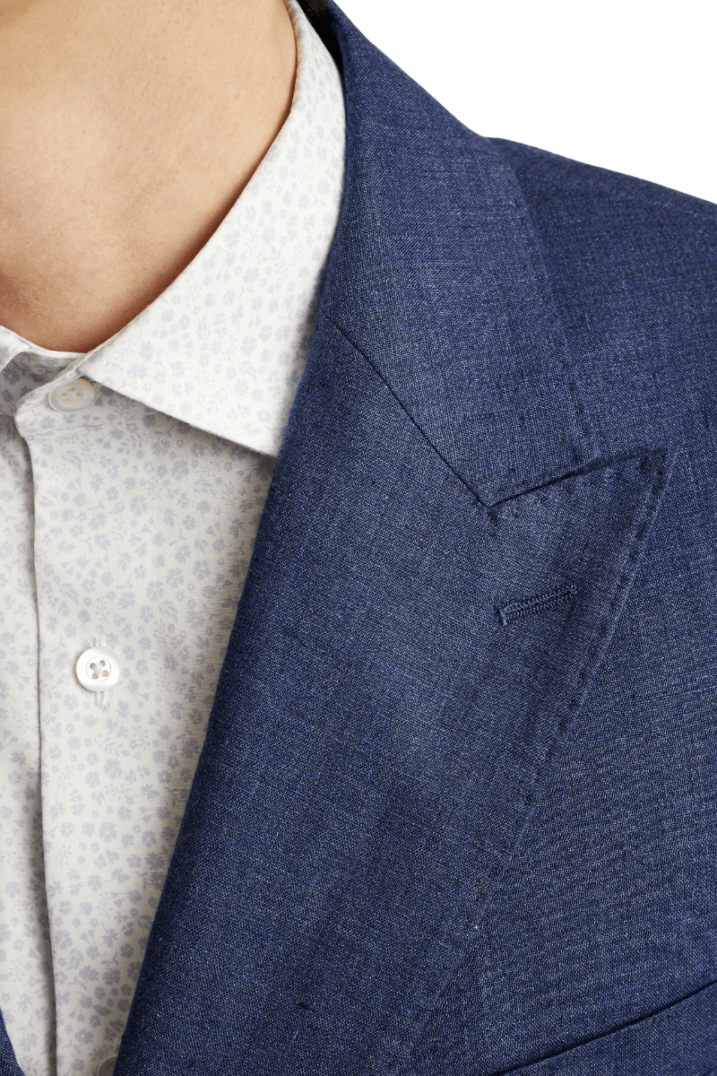 Blue Italian Linen Double Breasted Notch Lapel Suit