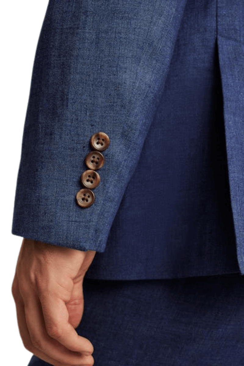 Blue Italian Linen Double Breasted Notch Lapel Suit