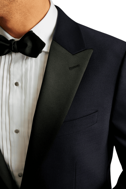 Traje de esmoquin de inspiración vintage en azul, de lana italiana elástica y lujosa