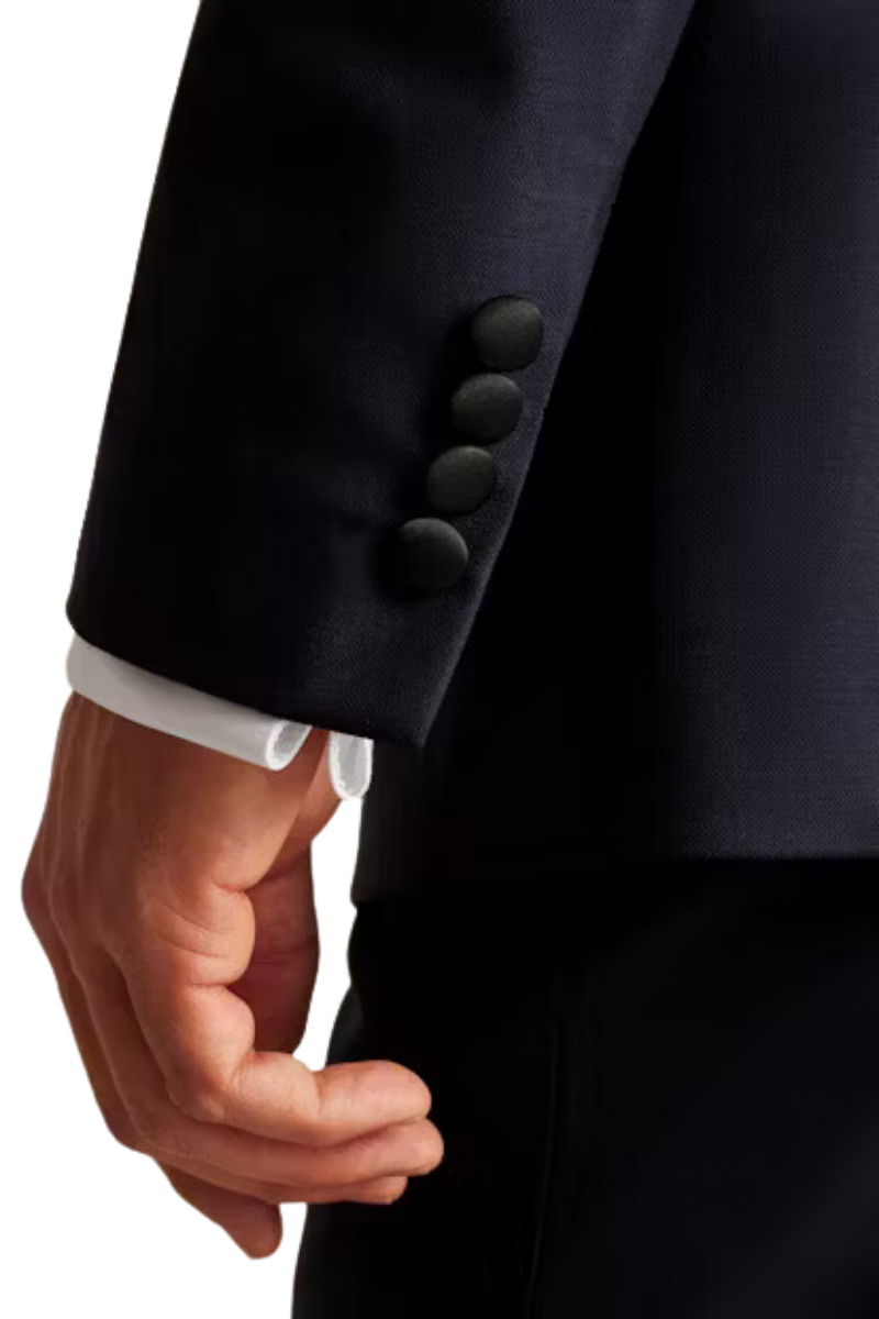 Traje de esmoquin de inspiración vintage en azul, de lana italiana elástica y lujosa