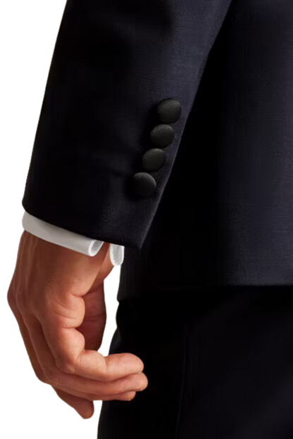 Traje de esmoquin de inspiración vintage en azul, de lana italiana elástica y lujosa