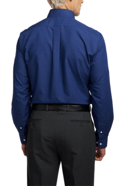 Camisa casual de lunares de algodón azul que no necesita planchado