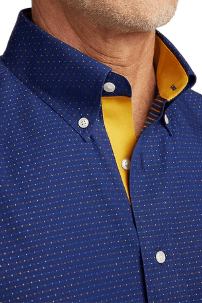 Blue Non-Iron Cotton Dot Casual Shirt