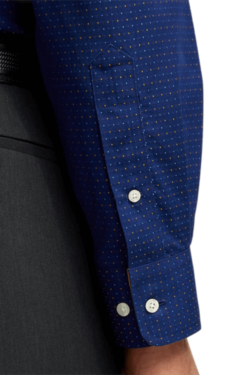 Camisa casual de lunares de algodón azul que no necesita planchado