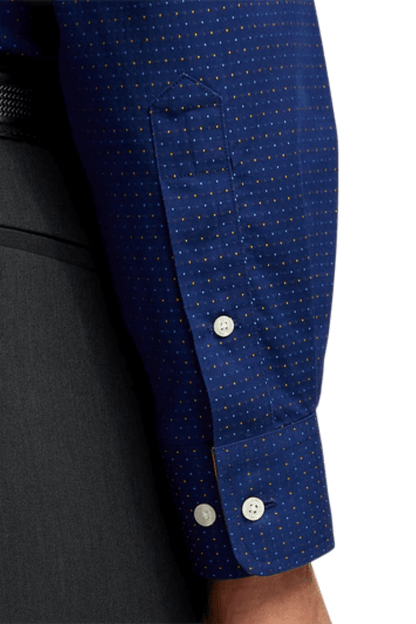 Camisa casual de lunares de algodón azul que no necesita planchado