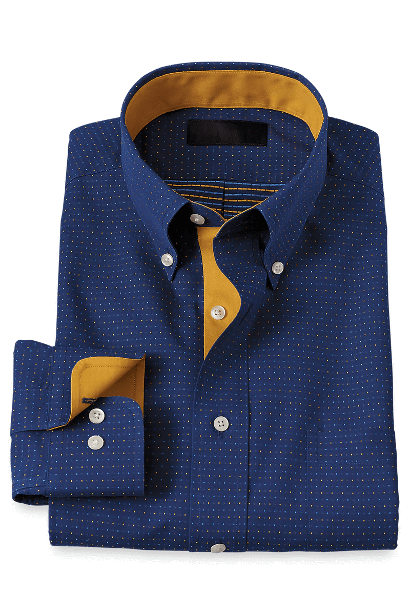 Blue Non-Iron Cotton Dot Casual Shirt