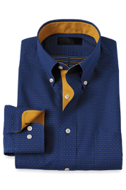 Blue Non-Iron Cotton Dot Casual Shirt