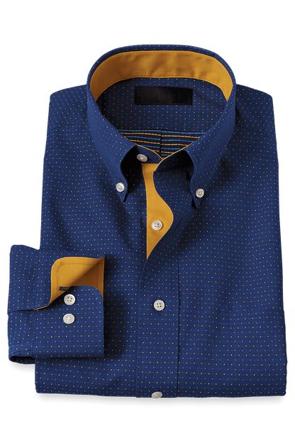 Camisa casual de lunares de algodón azul que no necesita planchado