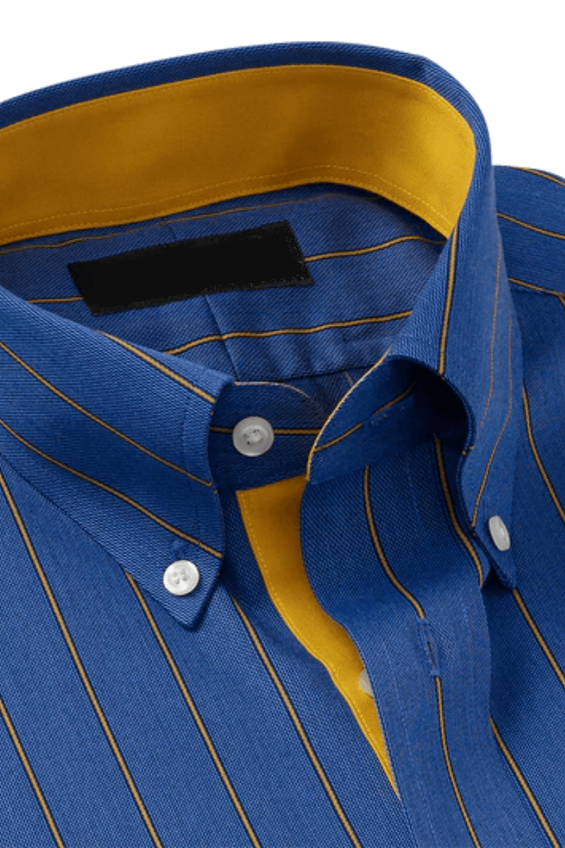 Camisa informal de algodón a rayas de color azul que no necesita planchado