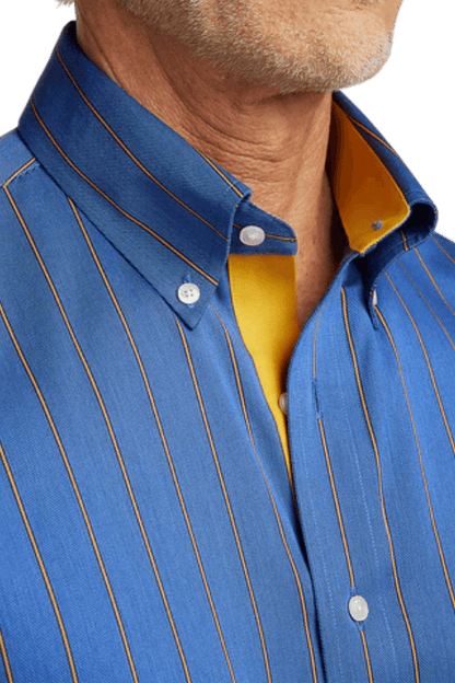Camisa informal de algodón a rayas de color azul que no necesita planchado