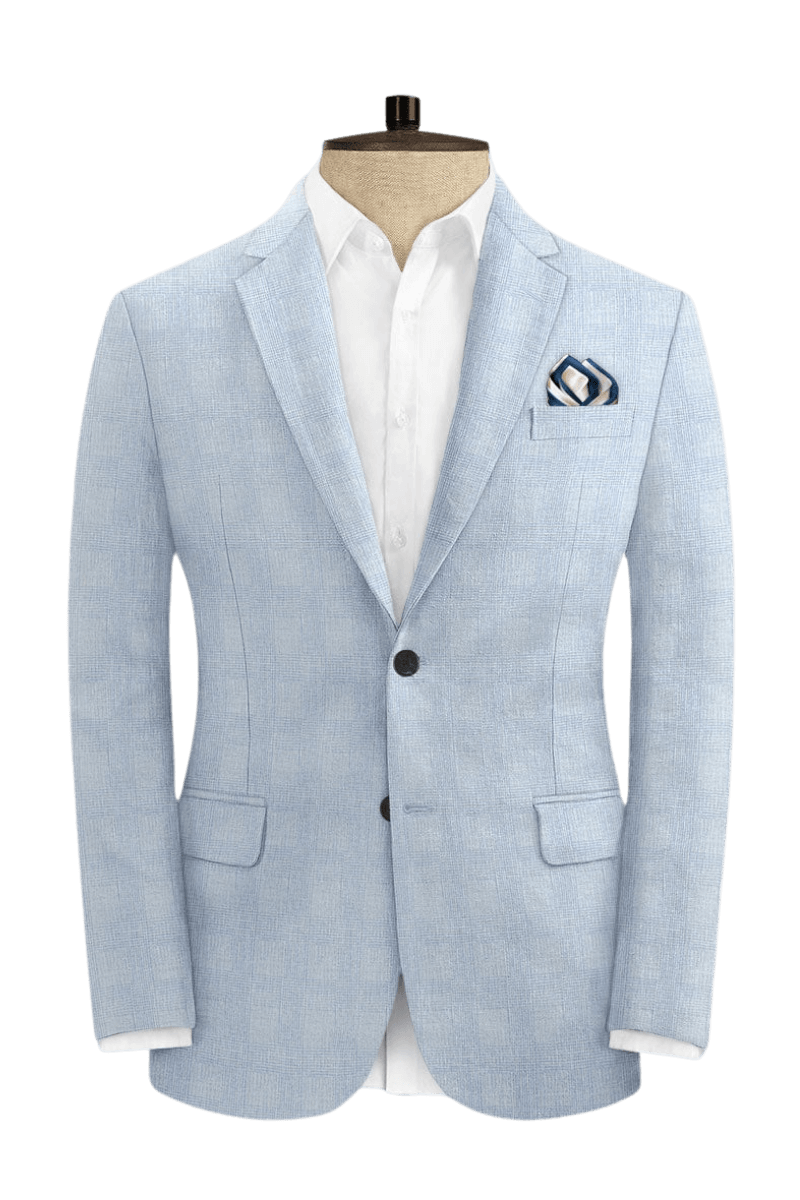 Blue Plaid 2-Button Linen Suit