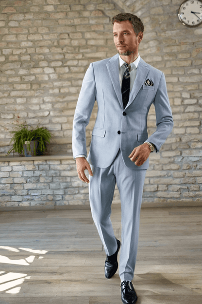 Blue Plaid 2-Button Linen Suit