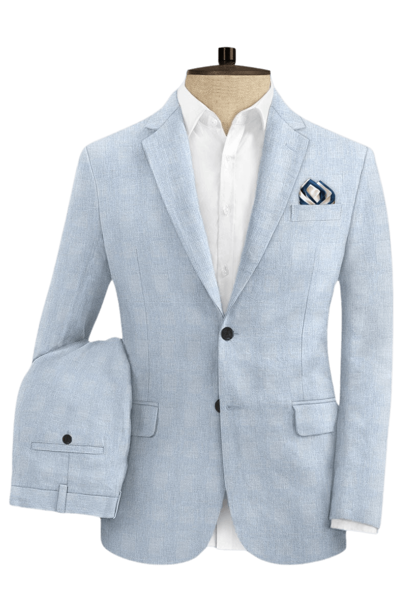 Blue Plaid 2-Button Linen Suit