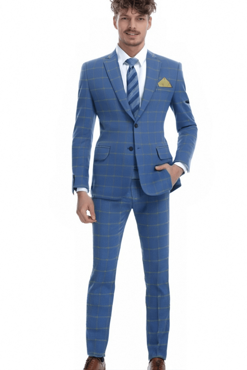 Blue Plaid 2-Button Wool Suit