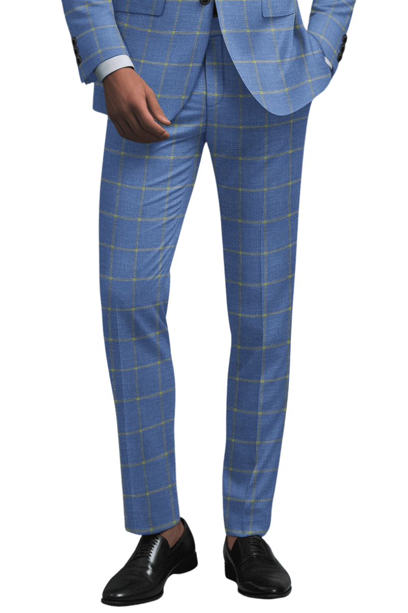 Blue Plaid 2-Button Wool Suit