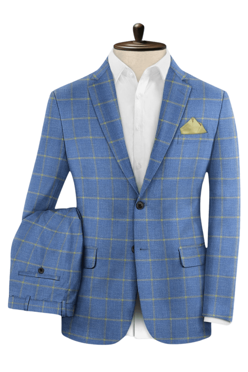 Blue Plaid 2-Button Wool Suit