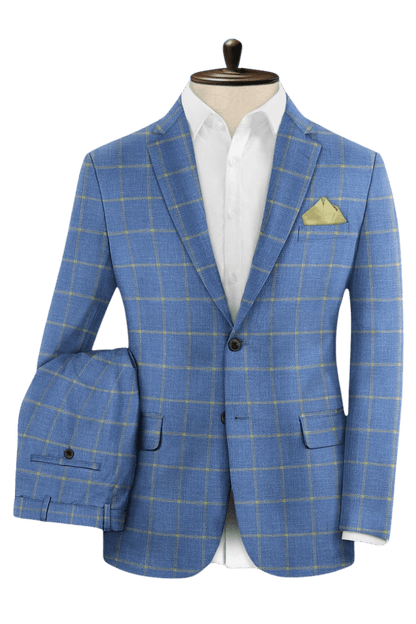 Blue Plaid 2-Button Wool Suit