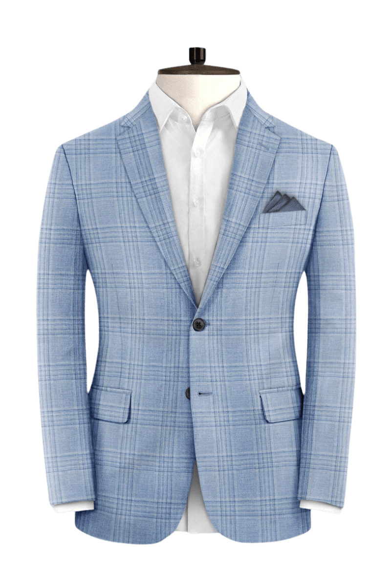 Blue Plaid Wool Lightweight Suit