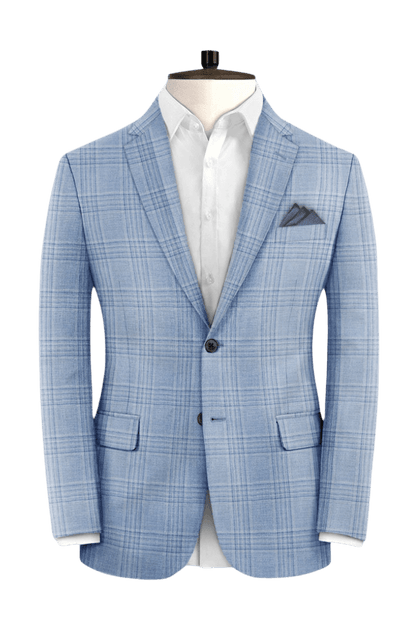 Blue Plaid Wool Lightweight Suit