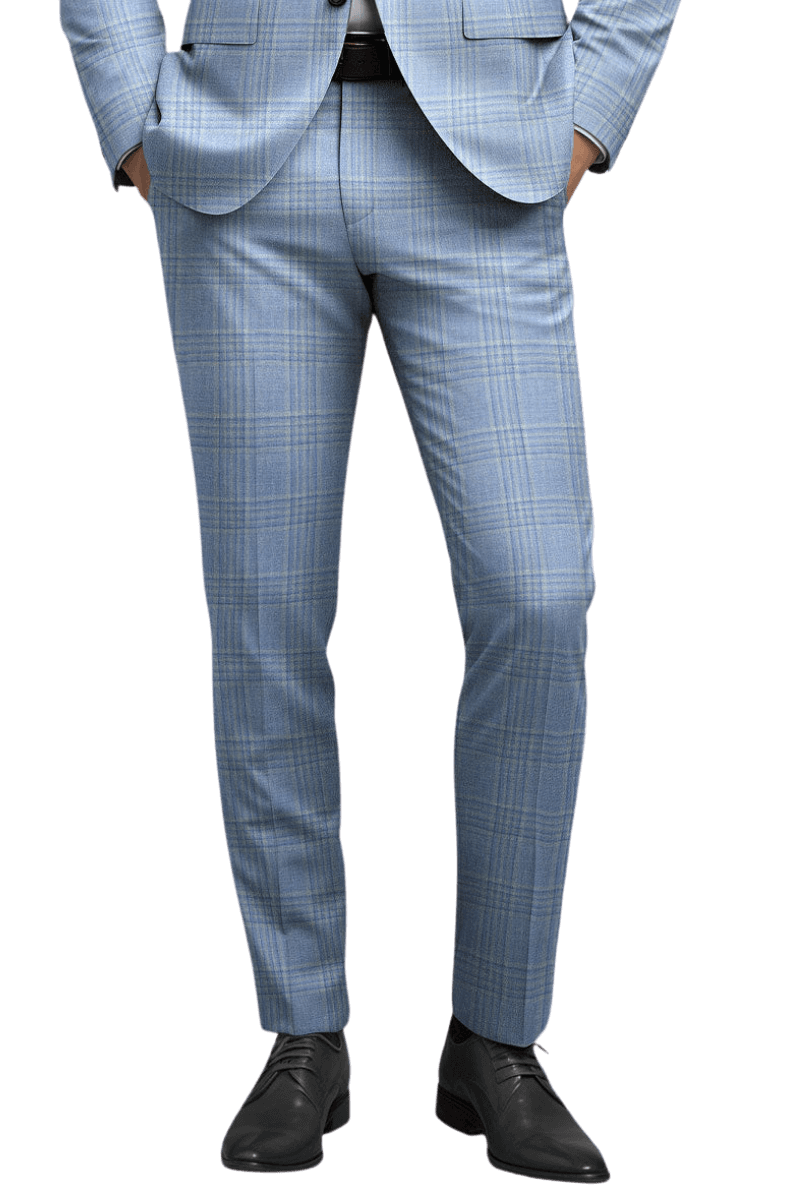 Blue Plaid Wool Lightweight Suit