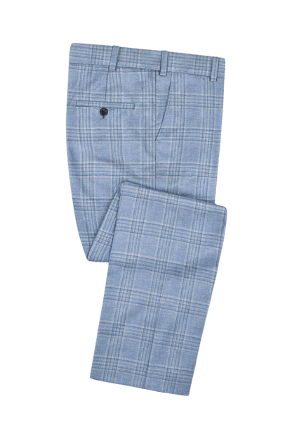 Blue Plaid Wool Lightweight Suit