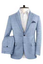 Blue Plaid Wool Lightweight Suit