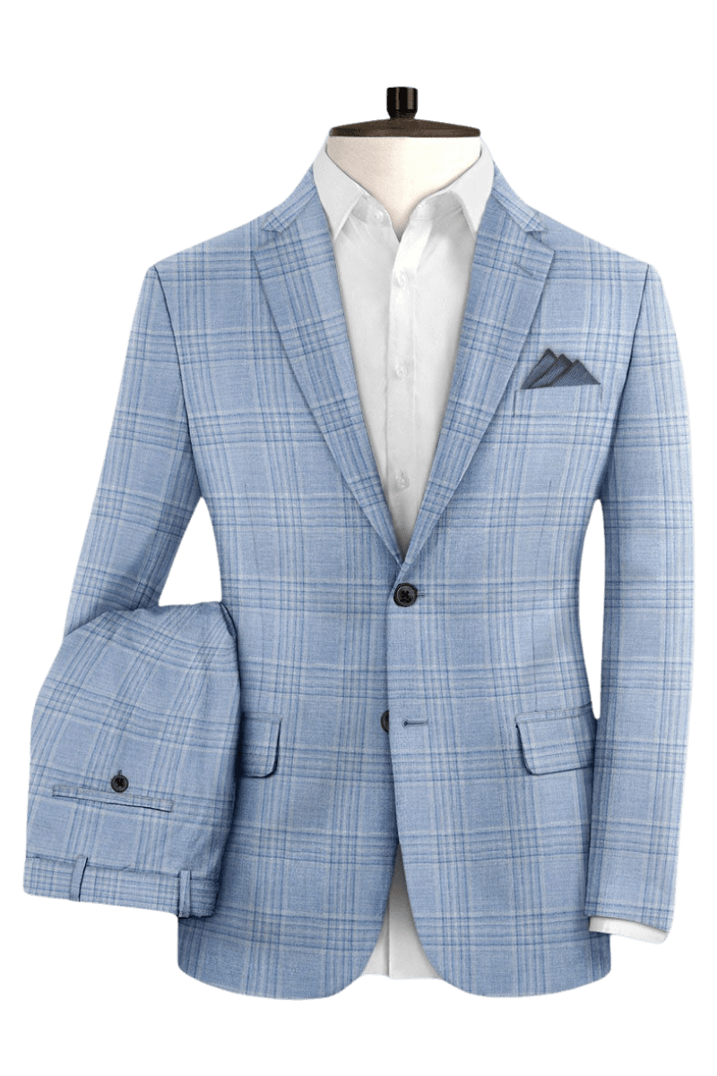 Blue Plaid Wool Lightweight Suit