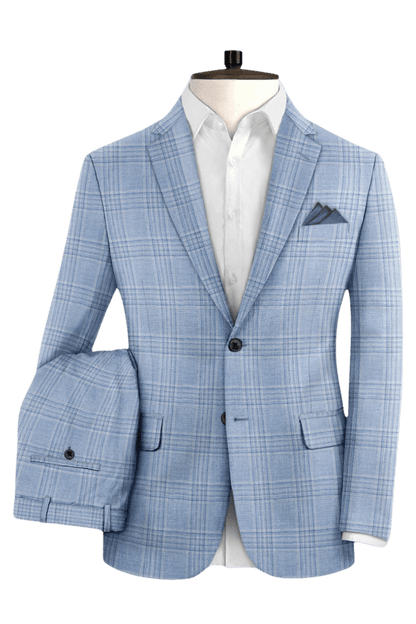 Blue Plaid Wool Lightweight Suit