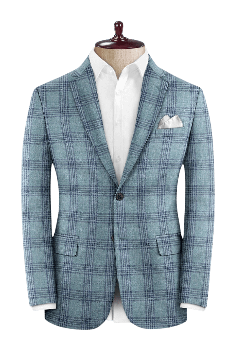 Blue Plaid Wool Single Vent Suit