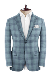 Blue Plaid Wool Single Vent Suit