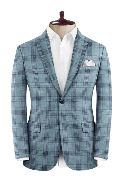 Blue Plaid Wool Single Vent Suit