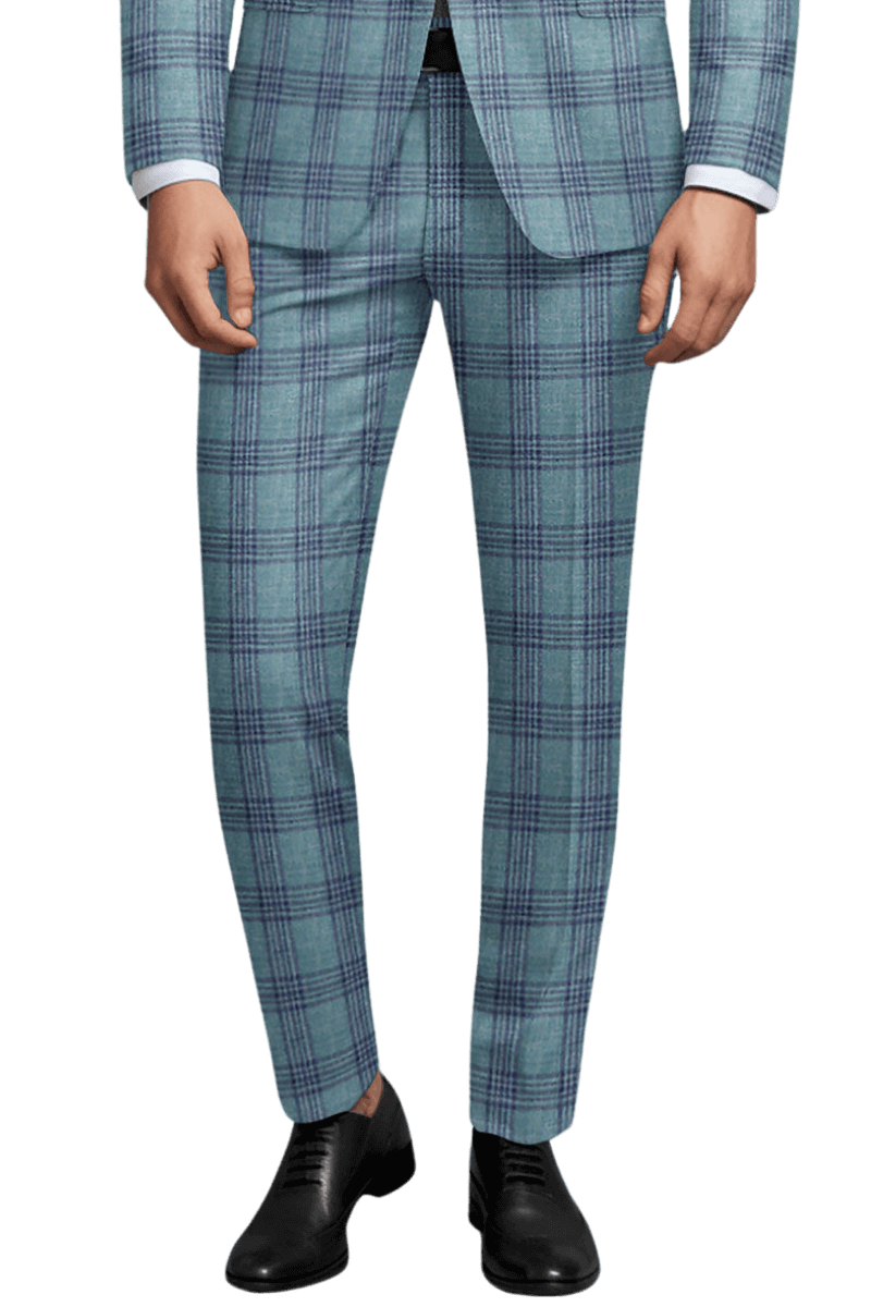 Blue Plaid Wool Single Vent Suit