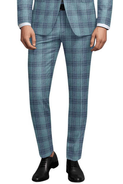 Blue Plaid Wool Single Vent Suit