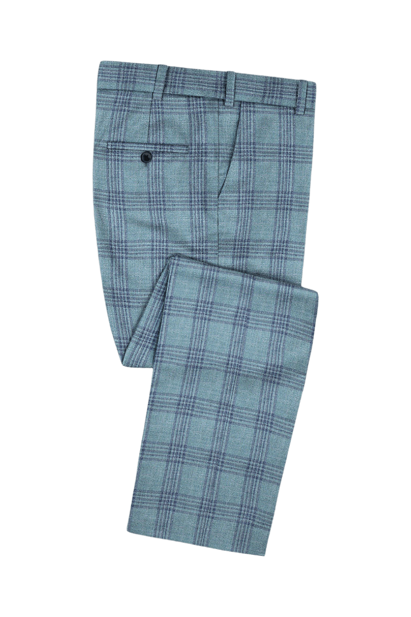 Blue Plaid Wool Single Vent Suit