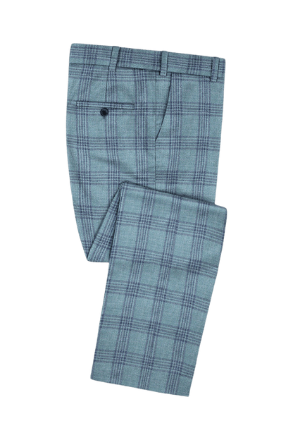 Blue Plaid Wool Single Vent Suit