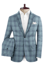 Blue Plaid Wool Single Vent Suit