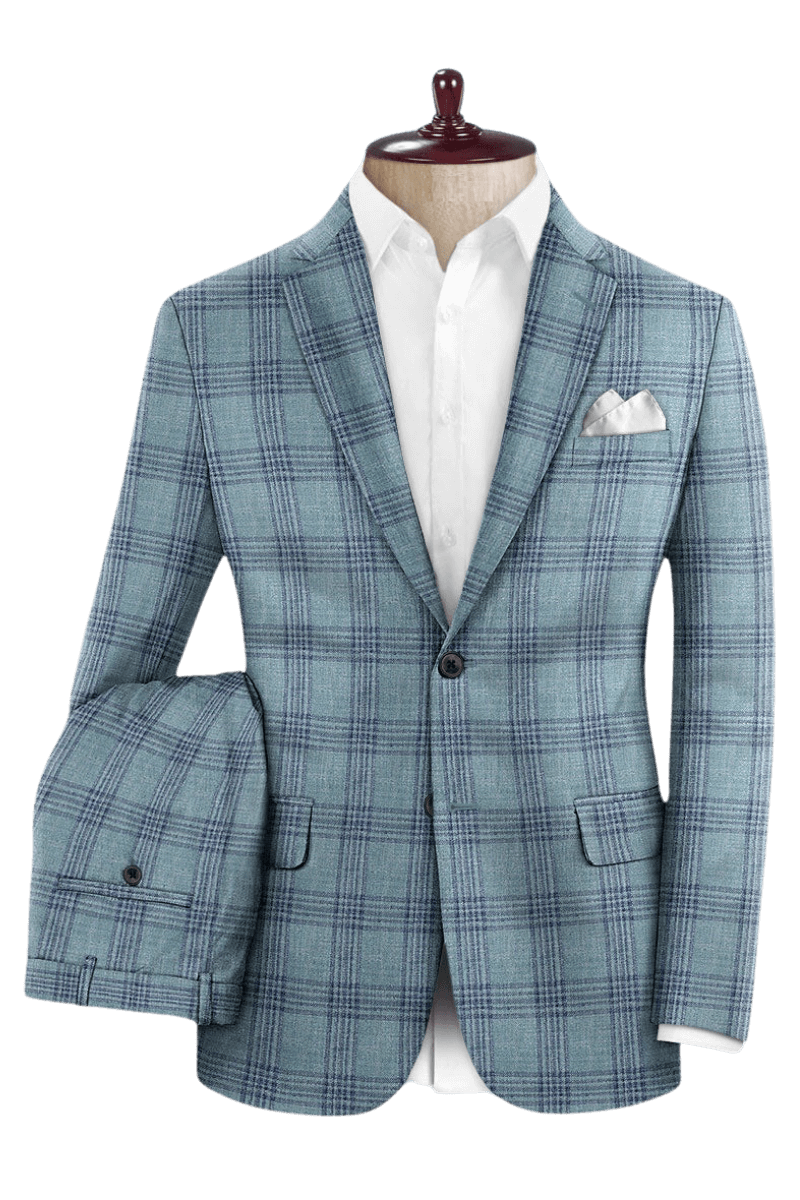 Blue Plaid Wool Single Vent Suit