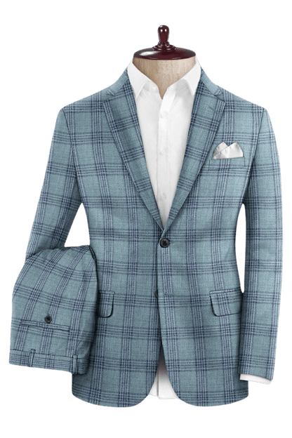 Blue Plaid Wool Single Vent Suit