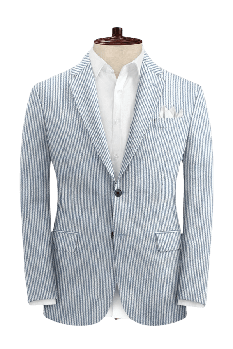 Blue Seersucker Notch Lapel Suit