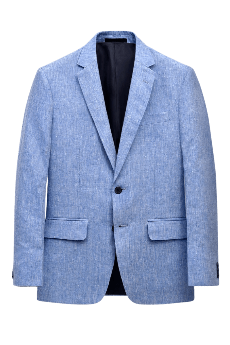 Blue Solid 2-Button Linen Suit